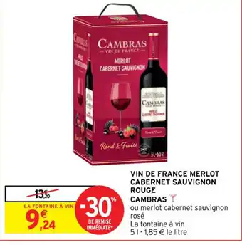 Intermarché Hyper VIN DE FRANCE MERLOT CABERNET SAUVIGNON ROUGE offre