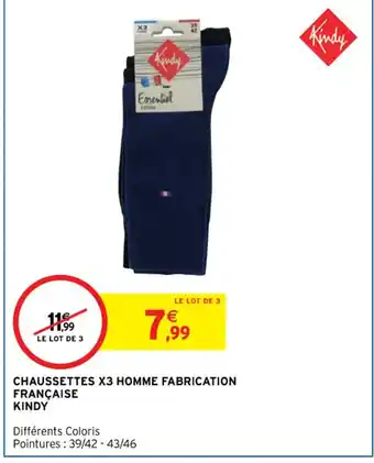 Intermarché Hyper CHAUSSETTES X3 HOMME FABRICATION FRANÇAISE KINDY offre