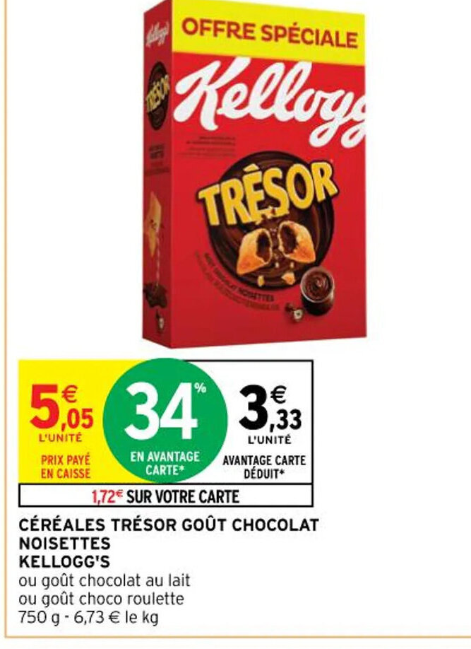 Promo CÉRÉALES TRÉSOR GOÛT CHOCOLAT chez Intermarché Hyper