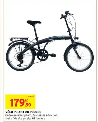 Intermarché Hyper VÉLO PLIANT 20 POUCES Cadre en acier pliant, 6 vitesses à friction, freins Vbrake en alu, kit lumière offre