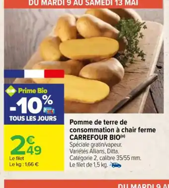 Carrefour Pomme de terre de consommation à chair ferme CARREFOUR BIO(0) offre