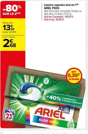 Carrefour Market Lessive capsules tout en 1(d) ARIEL PODS offre