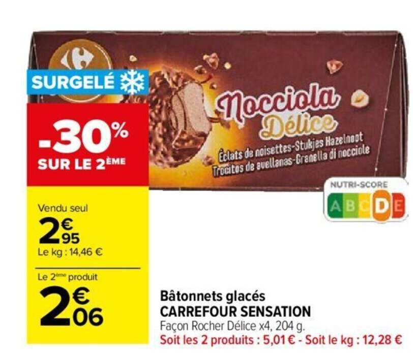 Promo glacés CARREFOUR SENSATION Façon Rocher Délice x4, 204