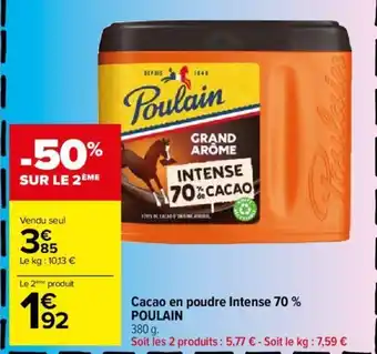 Carrefour Market Cacao en poudre Intense 70% POULAIN offre