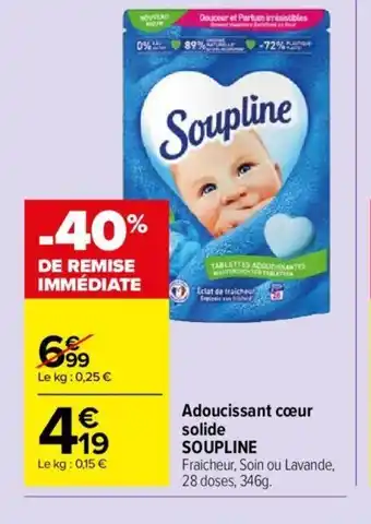 Adoucissant cœur solide SOUPLINE Fraicheur, Soin ou Lavande,