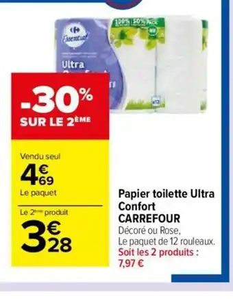 Carrefour Market Papier toilette Ultra Confort CARREFOUR Décoré ou Rose, offre