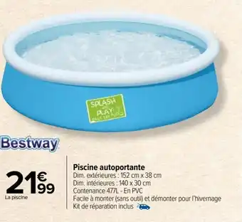 Carrefour Market Bestway Piscine autoportante Dim. extérieures : 152 cm x 38 cm Dim. intérieures : 140 x 30 cm Contenance 477L - En PVC offre