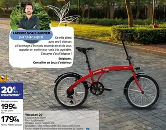 Carrefour Market Vélo pliant 20" Cadre en acier pliable. Roue libre 6 vitesses. offre