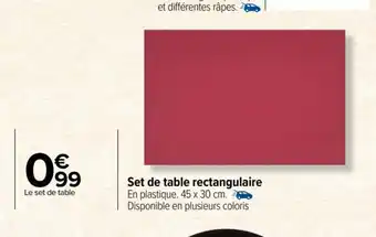Carrefour Market Set de table rectangulaire En plastique. 45 x 30 cm. Disponible en plusieurs coloris offre