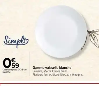 Carrefour Market Gamme vaisselle blanche En verre, 25 cm. Coloris blanc. Plusieurs formes disponibles au même prix. offre