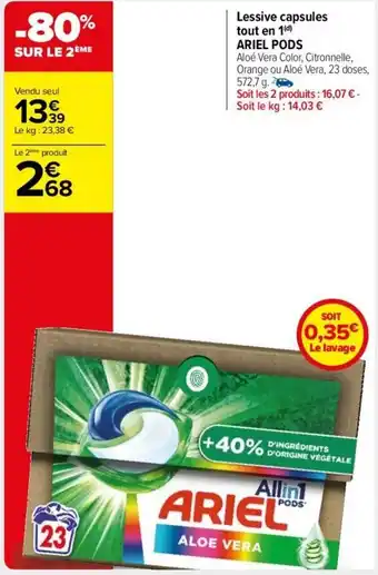 Carrefour Market Lessive capsules tout en 1(d) ARIEL PODS offre