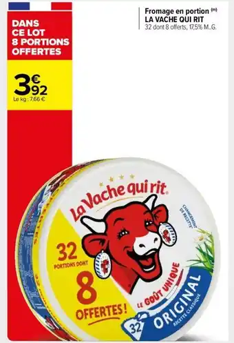 Carrefour Market Fromage en portion (m) LA VACHE QUI RIT 32 dont 8 offerts, 17,5% M..G. offre