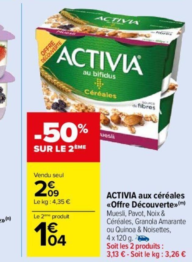 Promo ACTIVIA aux céréales