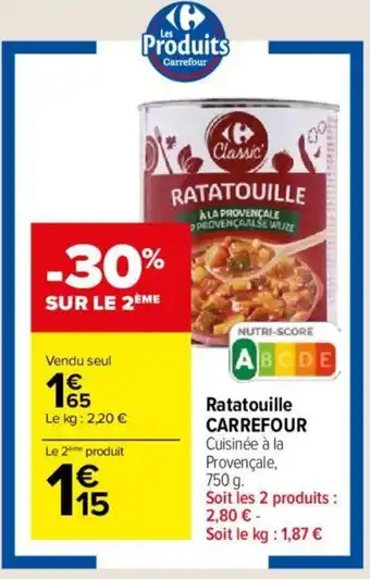 Carrefour Market Ratatouille CARREFOUR Cuisinée à la Provençale, 750 g. Soit les 2 produits : 2,80 € - offre