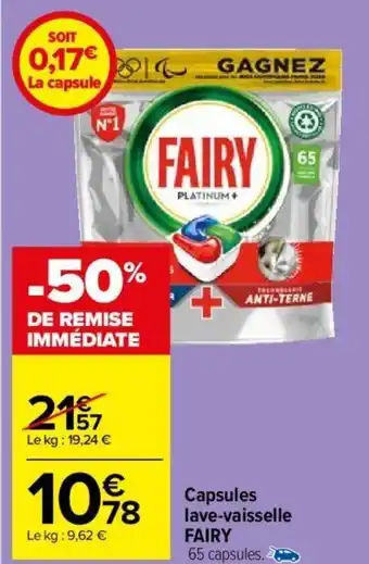 Carrefour Market Capsules lave-vaisselle FAIRY 65 capsules. offre