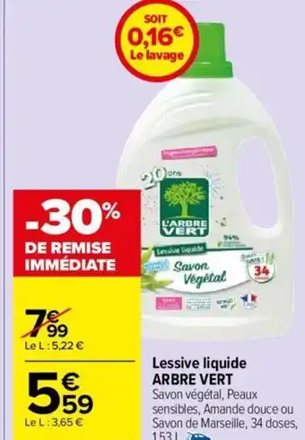 Carrefour Market Lessive liquide ARBRE VERT offre