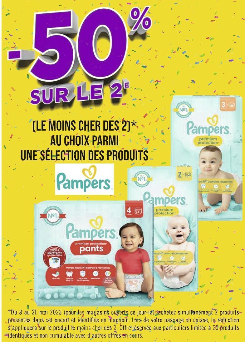Promo Pampers 50 sur le 2e au choix parmi une sélection des produits pampers chez Casino