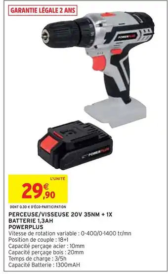 Powerplus perceuse/visseuse 20v 35nm + 1x batterie 1,3ah