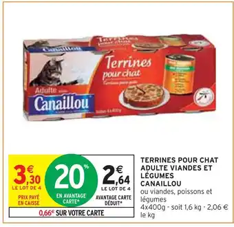 Intermarché Canaillou terrines pour chat adulte viandes et légumes offre