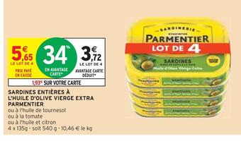Intermarché Parmentier sardines entières à l'huile d'olive vierge extra offre