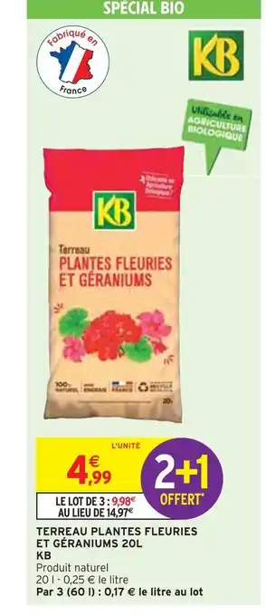 Intermarché Kb terreau plantes fleuries et géraniums 20l offre