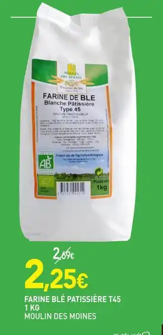 naturéO Farine ble patissiere t45 1kg moulin des moines offre