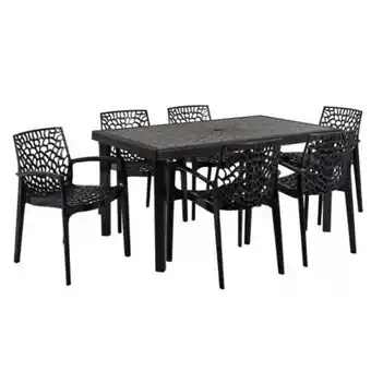 Salle à manger de jardin - table + 6 fauteuils - polypropylène - gris(...)