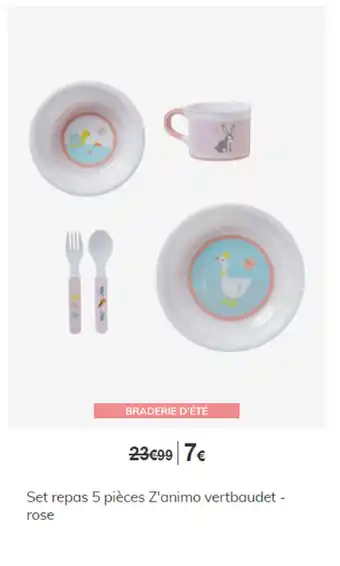 Vertbaudet Set repas 5 pièces z'animo vertbaudet-rose offre