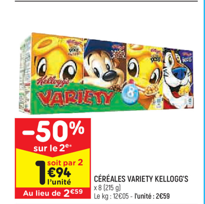 Promo Céréales variety kellogg's chez Leader Price