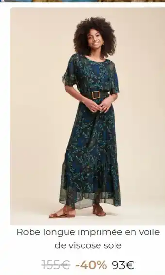 Robe longue imprimée en voile de viscose soie