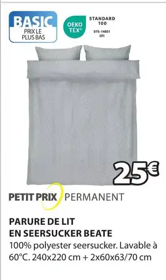 JYSK PARURE DE LIT EN SEERSUCKER BEATE 100% polyester seersucker. Lavable à 60°C. 240x220 cm + 2x60x63/70 cm offre