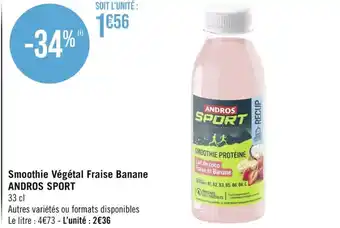 Casino Supermarchés Smoothie Végétal Fraise Banane ANDROS SPORT offre