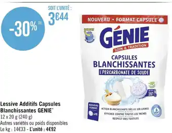 Casino Supermarchés Lessive Additifs Capsules Blanchissantes GENIE* offre