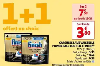 Auchan CAPSULES LAVE VAISSELLE POWER BALL TOUT EN 1 FINISH (¹) offre