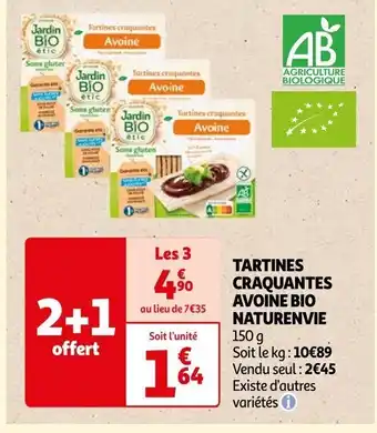 Auchan TARTINES CRAQUANTES AVOINE BIO NATURENVIE 150 g offre