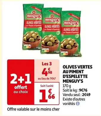Auchan OLIVES VERTES AU PIMENT D'ESPELETTE MENGUY'S 17 g offre