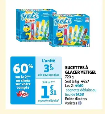 Auchan SUCETTES À GLACER YETIGEL 720 g offre