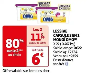 Auchan LESSIVE CAPSULE 3 EN 1 MONOÏ OMO offre