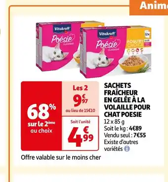 Auchan Sachets fraîcheur en gelée à la volaille pour chat poesie offre