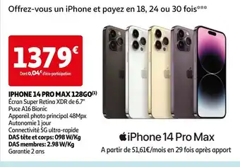 Auchan Apple iphone 14 pro max 128go offre