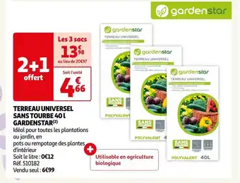 Auchan Gardenstar terreau universel sans tourbe 40 l offre