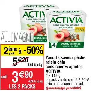 Cora x Carrefour Activia yaourts saveur pêche raisin chia sans sucres ajoutés offre