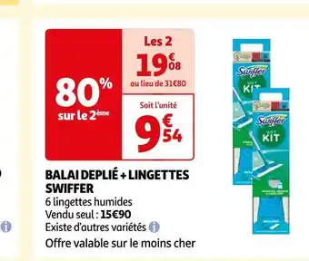 Auchan Swiffer balai deplié + lingettes offre