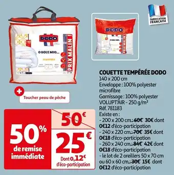 Auchan COUETTE TEMPÉRÉE DODO offre