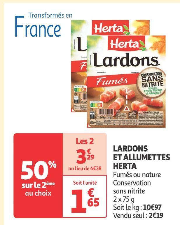 Promo Herta lardons et allumettes chez Auchan Supermarché