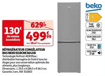 Auchan RÉFRIGÉRATEUR CONGÉLATEUR BAS BEKO B1RCNE364XB offre