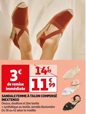 Auchan SANDALE FEMME À TALON COMPENSÉ INEXTENSO offre