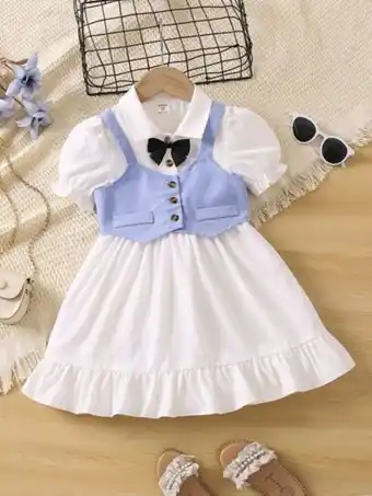 SheIn Petite fille robe à nœud papillon manches bouffantes à volants & top à fines brides offre