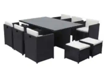 E.Leclerc Brico Miami 10 noir/blanc : salon encastrable 10 personnes en résine tressée noire poly rotin offre