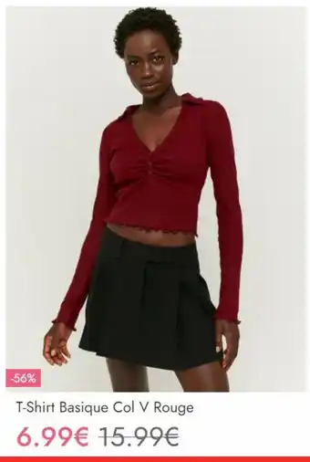 T-shirt basique col v rouge